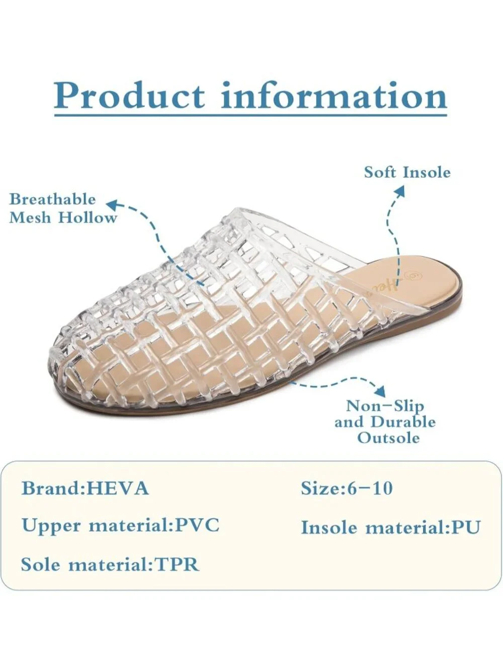 Women's Transparent Clear Mesh Hollow Slip On Closed Toe Jelly Casual Sandals